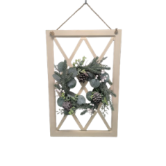 Cadre en bois à suspendre avec couronne de sapin - 59 x 39 x 10cm