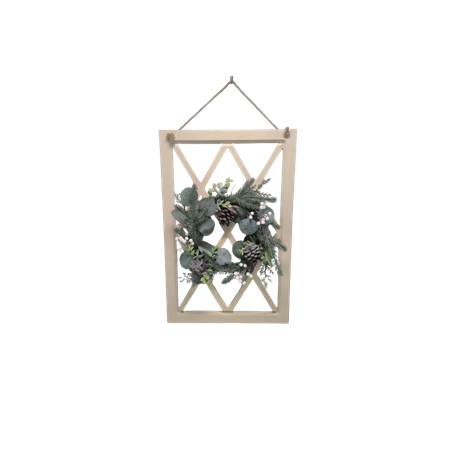 Cadre en bois à suspendre avec couronne de sapin - 59 x 39 x 10cm