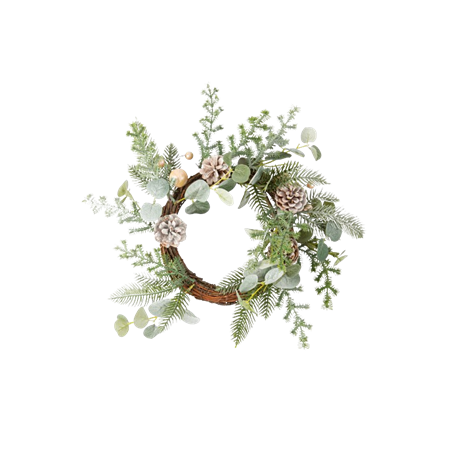 Couronne Pommes de Pin, Feuillages enneigés et Paillettes Ø45cm