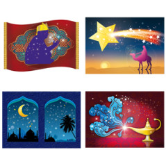 Mobiles oriental dessin x4 - carton - 42 x 30cm