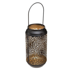Lanterne cylindrique noire ajourée en métal 23 x 12cm