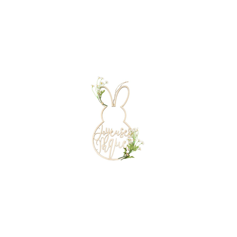 Lapin Joyeuses Paques en bois 36 x 20cm