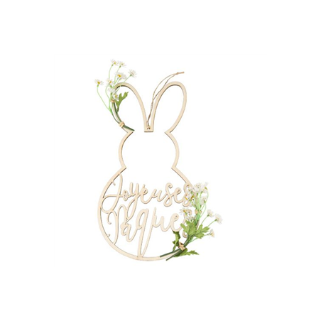Lapin Joyeuses Paques en bois 36 x 20cm