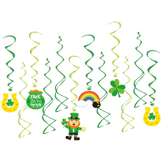 Lot de 12 tourbillons Saint Patrick (dont 6 avec motifs 14cm) pvc - Haut. 90cm