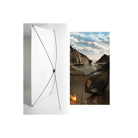 Kakemono Casque vikings - 180 x 80 cm - Toile M1 avec structure  X- Banner