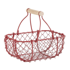 Panier en grillage rouge 19 x 13 x 16cm - bois et fer
