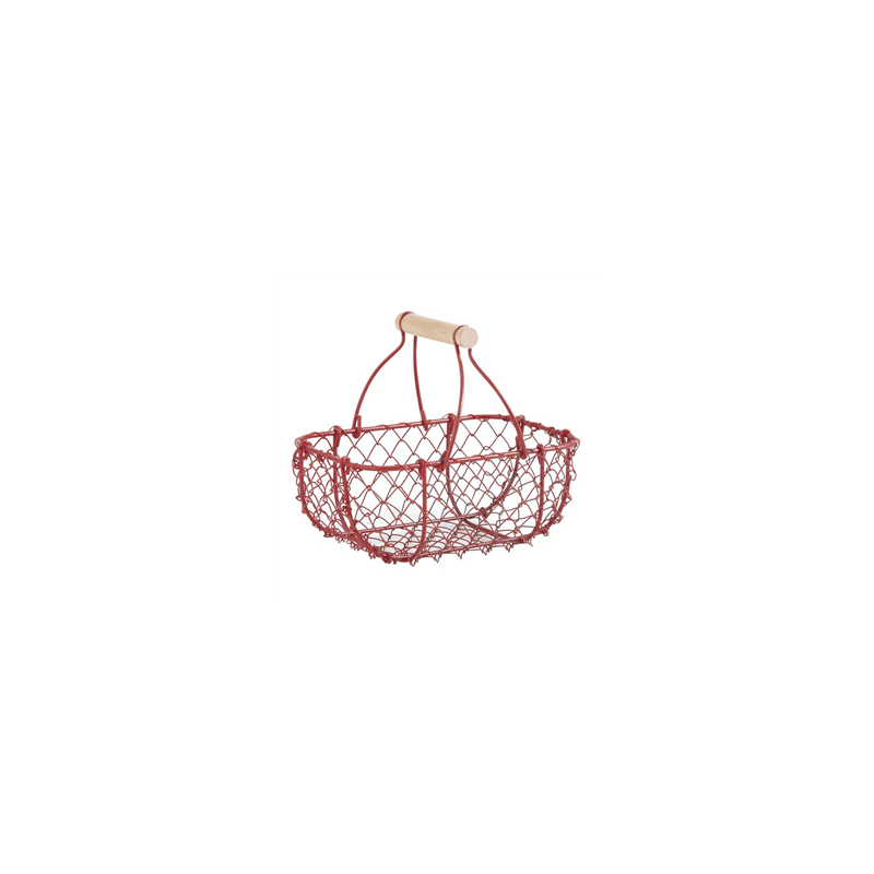 Panier en grillage rouge 19 x 13 x 16cm - bois et fer