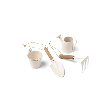 Set de 4 mini outils du jardinier en bois et métal ivoire 12 cm max