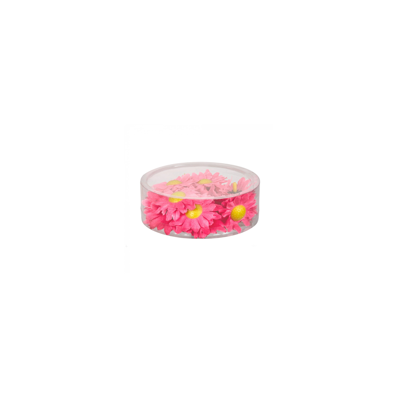 Boite de 20 fleurs en PVC et tissu rose - Diam 6 cm