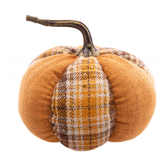 Citrouille en velours orange et carreaux 18 x 18cm