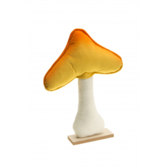 Champignon velours orange/jaune sur socle en bois 23 x 5 x 30cm