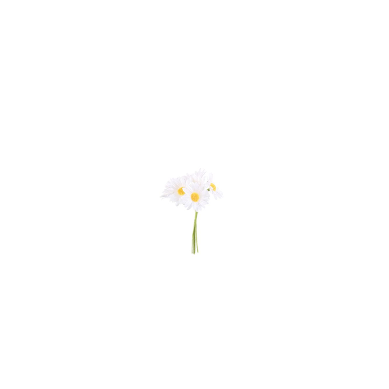 Lot de 6 Marguerites sur Tige Blanche et Jaune 12 cm