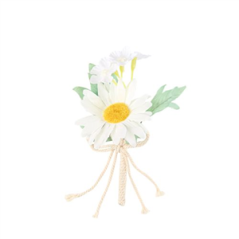 Bouquet Marguerite et Jasmin nœud ficelle beige - Haut. 12,5cm
