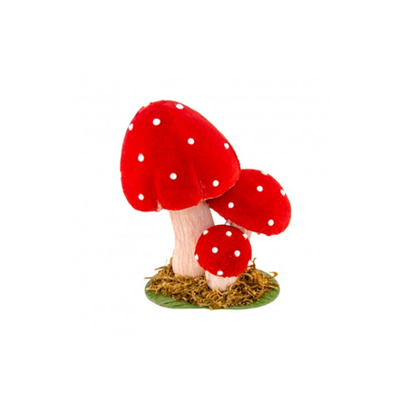 Champignons rouges en mousse sur socle 13x 8.5 x 15 cm