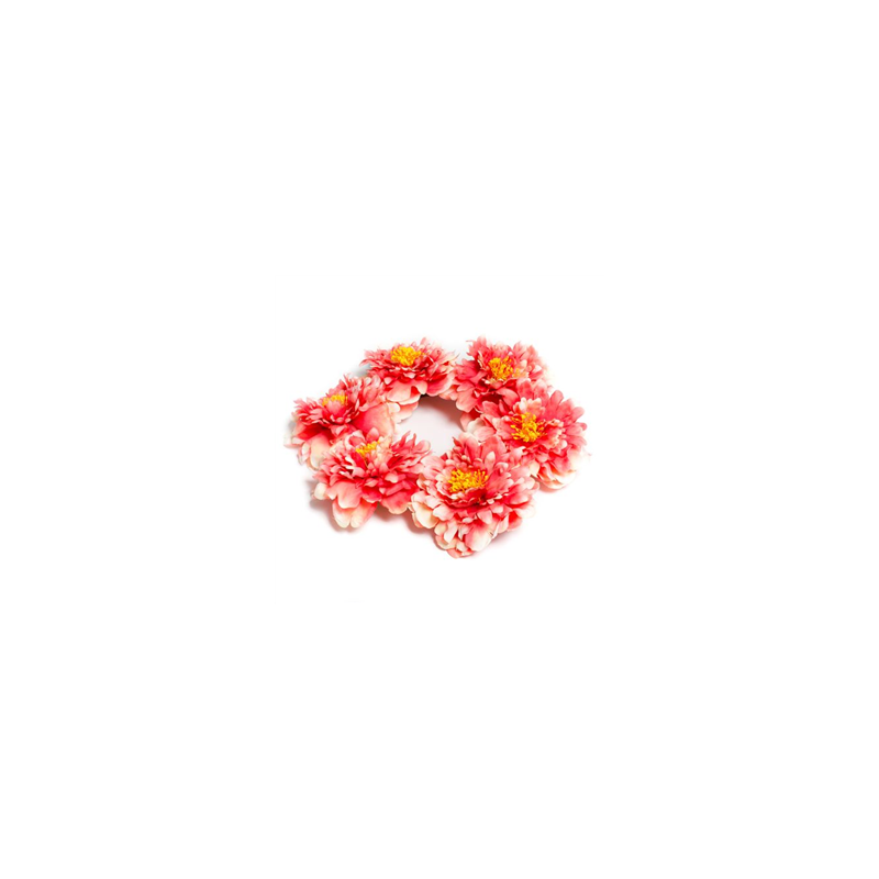 Couronne de 6 pivoines en tissu corail - Diam. 35cm