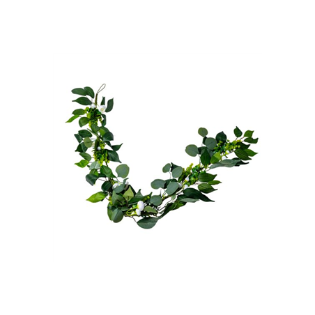 Guirlande de pivoines blanches laurier et eucalyptus - Long. 140cm