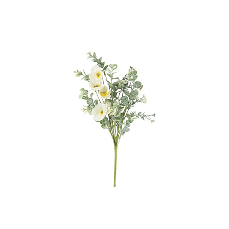 Branche eucalyptus blanchi et fleurs blanches - Haut. 50cm