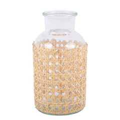 Vase en Verre et Cannage Naturel 20 x 10 cm