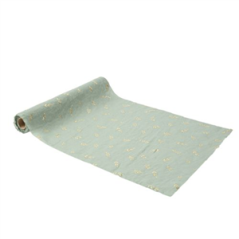 Chemin de table mousseline Vert Sauge et imprimés Or 28cm x 5m