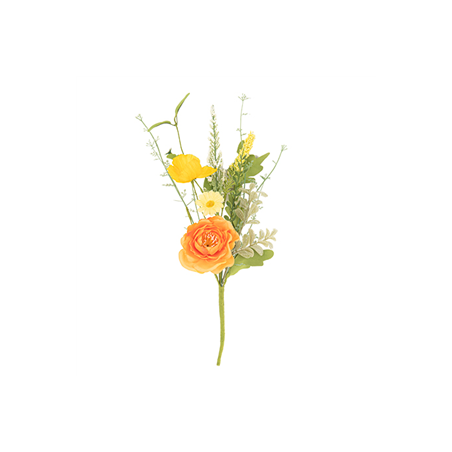 Branche de fleurs corail ocre et vert - Haut. 40cm