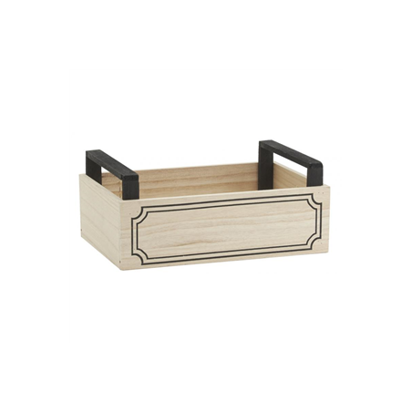 Cagette en pin naturel  et  anses noires 26 x 17 x 11cm
