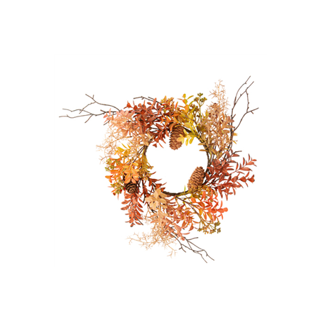 Couronne d'Automne pomme de pin et feuillage orange - Diam. 40cm