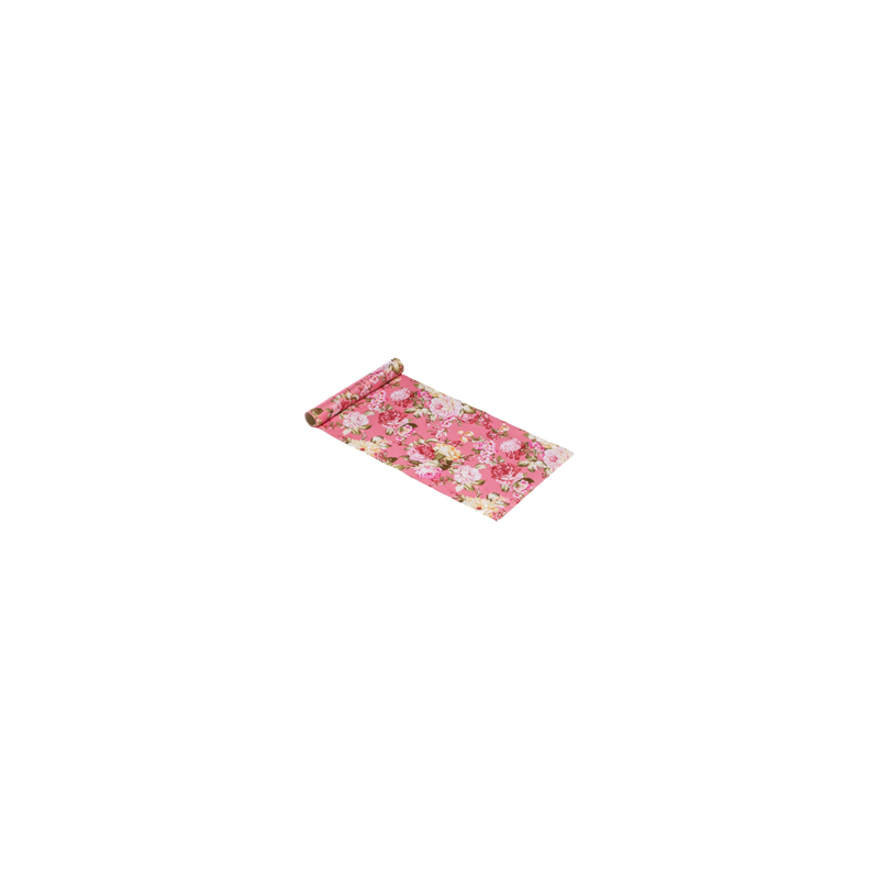 Chemin de table fleurs roses tissu 28cm x 3m