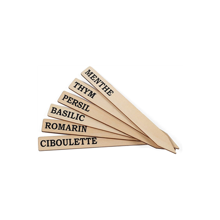 6 Étiquettes en bois de plantes aromatiques 18 x 2 cm
