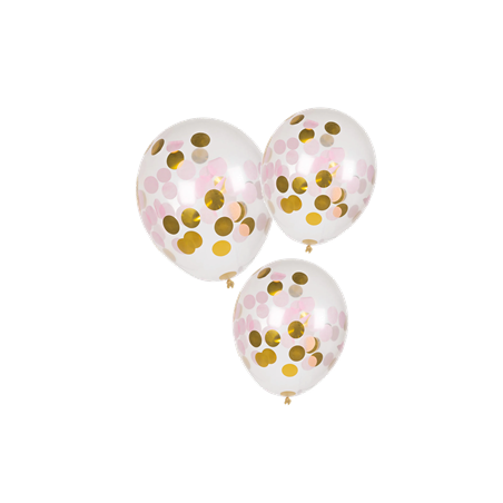 Lot de 5 Ballons transparents confettis rose  et  or 29cm