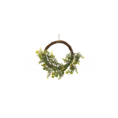 Couronne en rotin eucalyptus et fougères (10-leds) - Diam. 30cm