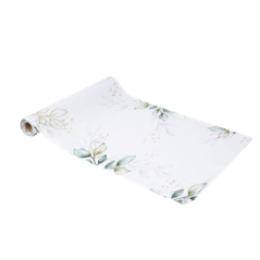 Chemin de table Botanique tissu blanc feuillages et Or 28cm x 5m