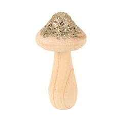 Champignon pointu bois et paillettes Champagne 7 x 14cm