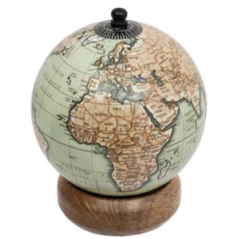 Globe Terrestre style Vintage Vert  et  Marron - D. 10 x H. 13,5 cm