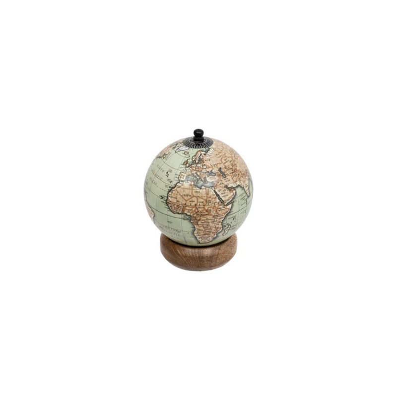 Globe Terrestre style Vintage Vert  et  Marron - D. 10 x H. 13,5 cm