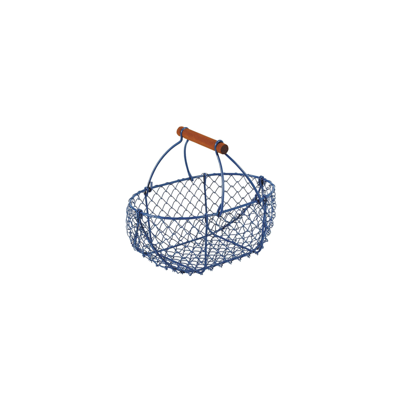 Panier en grillage bleu 25 x 17 x 21cm - bois et fer