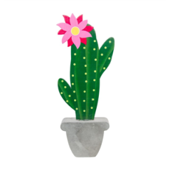 Cactus en bois sur base ciment 11 x 3 x 31 cm