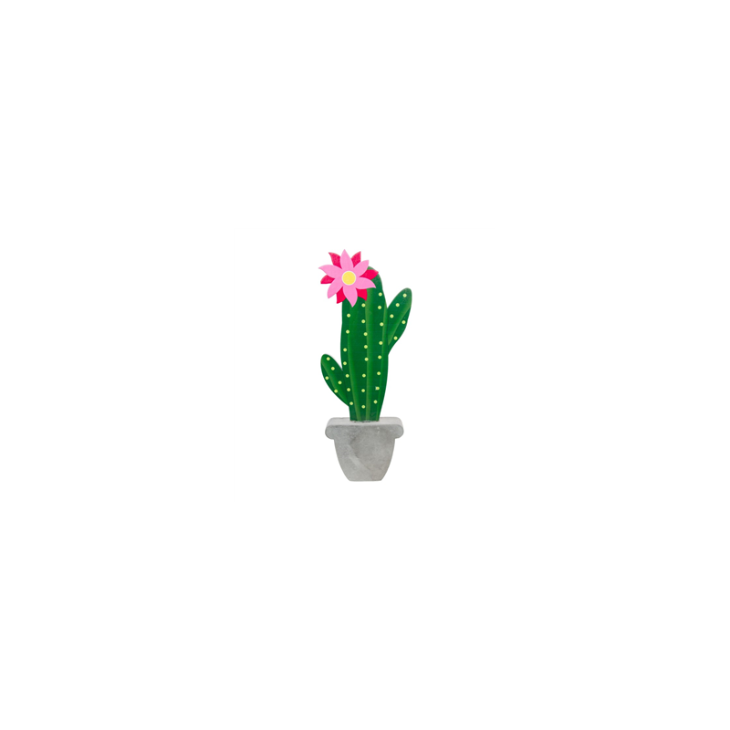 Cactus en bois sur base ciment 11 x 3 x 31 cm