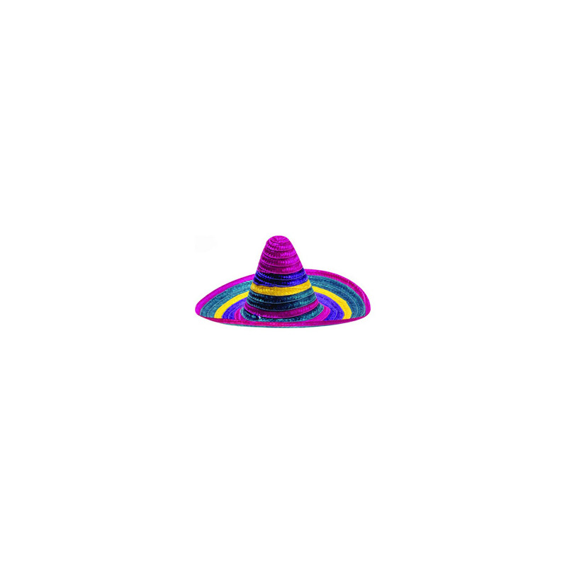 Sombrero - paille multicolore - taille adulte - haut 21 cm diam 53  cm