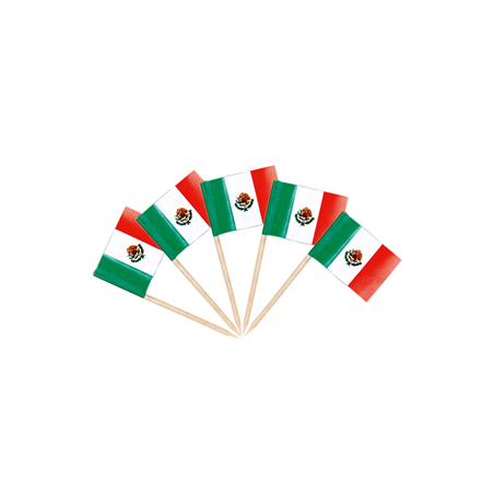 Drapeaux mini Mexique x50 papier - 3.5 x 2.5cm (pic en bois de 6.5cm)