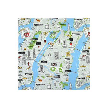 Tissu motif Carte de New York - Larg. 140cm (vendu au mètre)