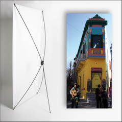 Kakemono AMS Maison Jaune - 180 x 80 cm - Toile M1 avec structure X- Banner