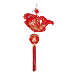 Suspension poisson rouge et or tissu - 60 x 23 cm