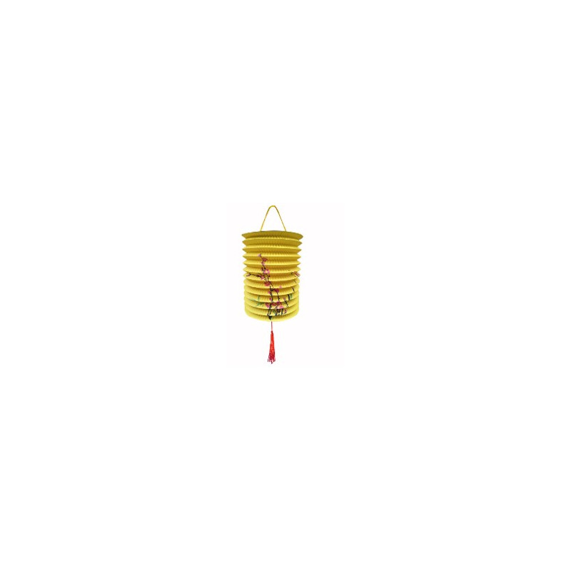 Lampion cylindrique asiatique jaune - papier - Haut. 16cm