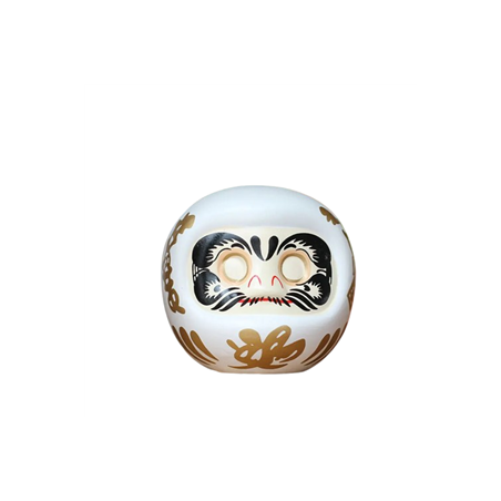 Daruma traditionnelle porte-bonheur en céramique blanche - 10 x 10 x 10cm