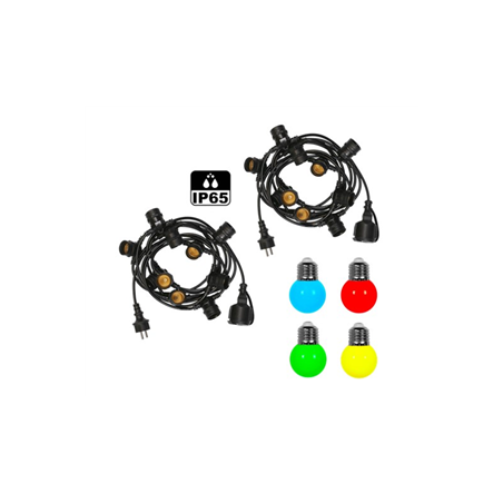 Guirlande Guinguette 10 Ampoules multicolores IP65 câble noir / Long. 10 m