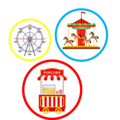 Mobiles Fête Foraine x3 R/V - carton - Diam. 30-20-20cm