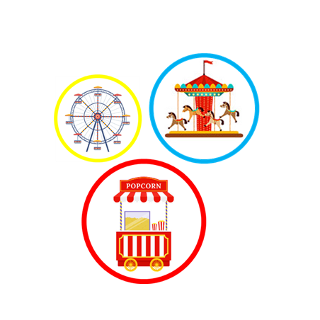 Mobiles Fête Foraine x3 R/V - carton - Diam. 30-20-20cm