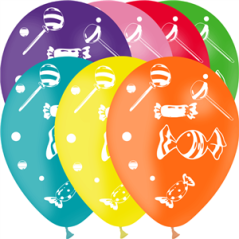 Ballon multicolore motif bonbons x8 - Diam. 29cm