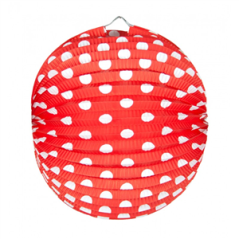 Lampion rond rouge à pois blanc papier - Diam. 30cm
