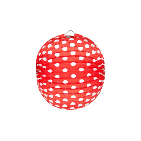 Lampion rond rouge à pois blanc papier - Diam. 30cm